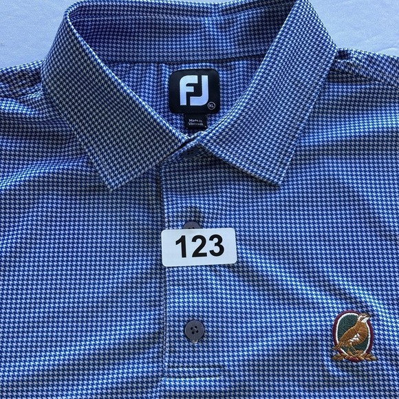 FootJoy‎ Blue Houndstooth Golf Polo Shirt XL Quail Hollow Club Embroidered Logo - Picture 11 of 11